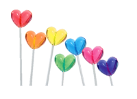 rainbow heart-shaped lollipops on a transparent background