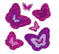 sparkly pink and purple butterfly stickers on a transparent background